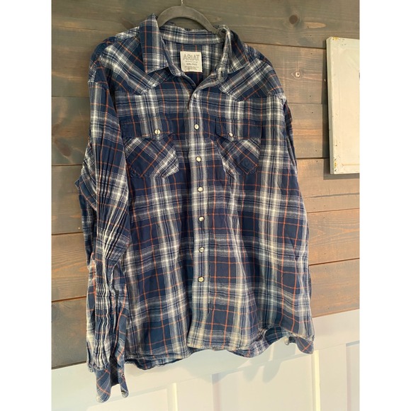 Ariat Retro Fit XXL Plaid Western Shirt Mens Long Sleeve Button Up Cowboy Rodeo - Picture 2 of 7
